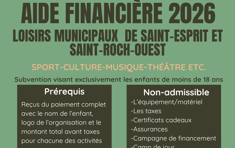 AIDE FINANCIÈRE 2026