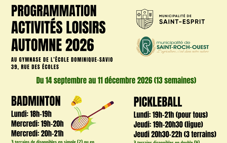 PROGRAMMATION ACTIVITÉS LOISIRS AUTOMNE 2026